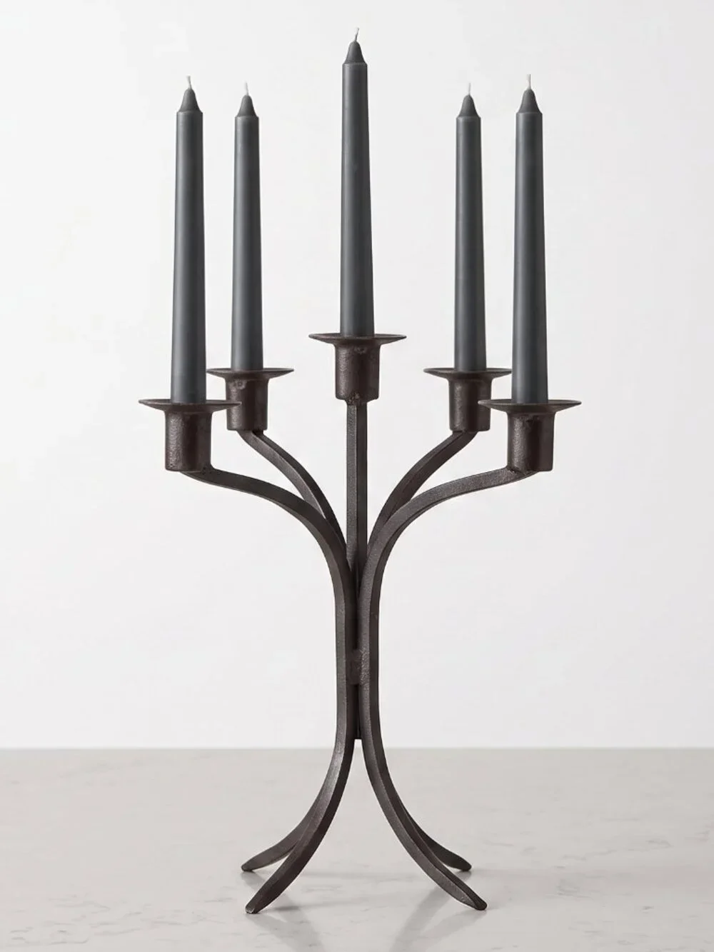 VTG Art Deco Wrought Iron 5 Taper Candelabra Candle Holder Black Patina 14